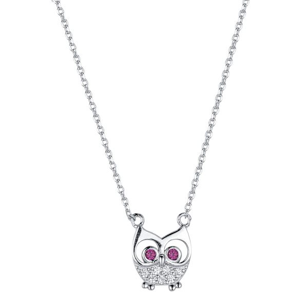 S925 Sterling Silver Lycklig Uggla Kärlek Hjärta Halsband för Kvinnor