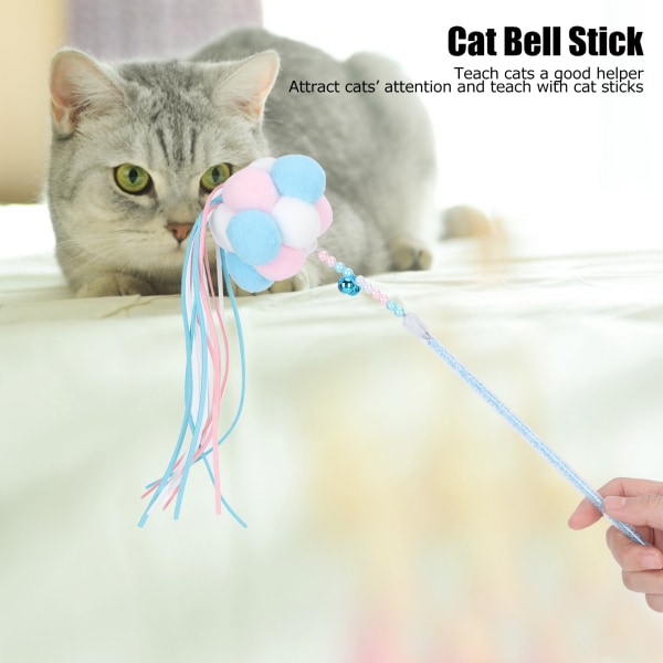 Pet Cat Tassel Playing Stick med Bell og Plush Ball Cat Interactive Training Toy Blue