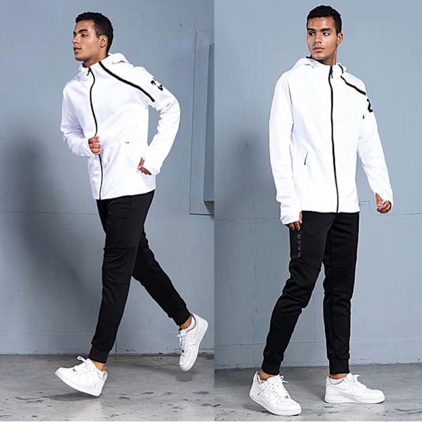 Herr Sportswear Set Fotbollströja Fotbollsträningskläder Herr Löpning Hoodie Jackor Långärmad Träningsoverall Sport Sweat Suit Jersey white 4XL