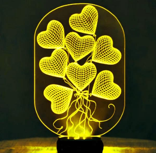 3D Kærlighedshjerte Natlampe Illusion 7 Farveskiftende Tou
