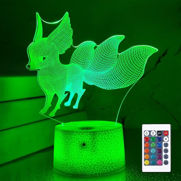 Fox 3D Lampe Nattlys 3D Illusjonslampe for Barn, 16 Farger