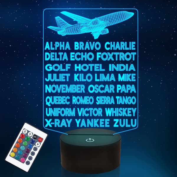 Pilot Code Fonemtisk Alfabet Natlampe, Fly 3D Illusion Lampe
