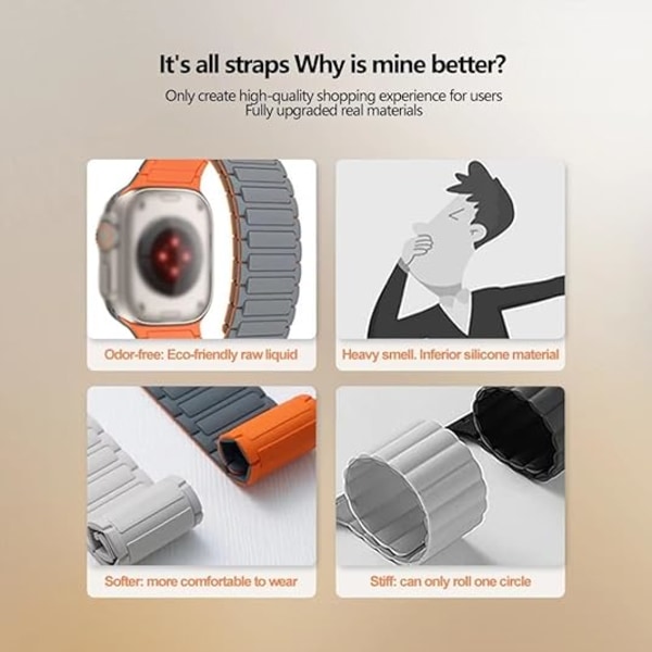 Silikone Urrem til Apple Watch Rem Mænd Kvinder Magnetisk Rem 42 mm 44mm 45mm 49mm Justerbar til iWatch Serie 8/4 Black Orange