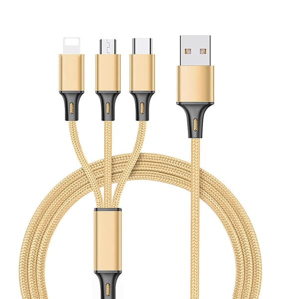 Universal 3-i-1 nylonflettet USB-ladekabel, 1,2 m