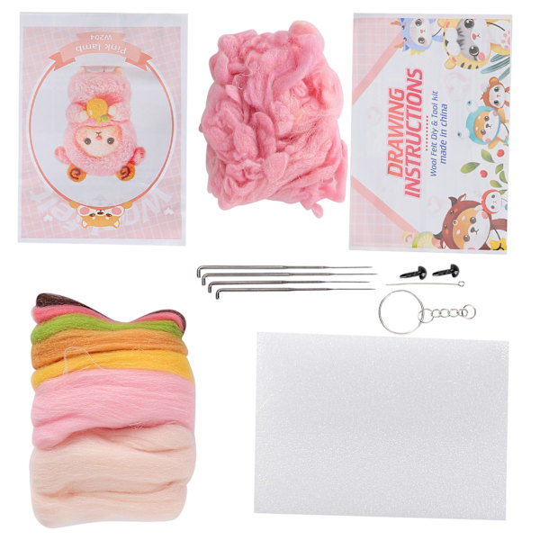 Nålfiltning Färgglad Fårdocka DIY Tillverkningsmaterialpaket med Ritningar och Poke Tool204# Rosa