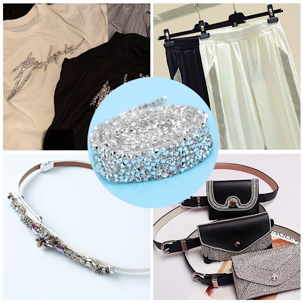 5 meter Rhinestone Crystal Mesh Kedja Banding Strykjärn på Applikation Bröllopsklänning Skor Trim (Silver)