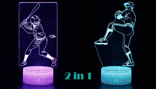TriPro Baseballspelare 3D Illusion LED-skrivbordslampa Dekor Natt