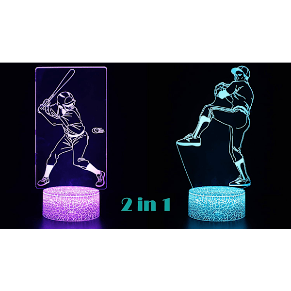 TriPro Baseballspiller 3D Illusjon LED Skrivebordslampe Dekor Natt