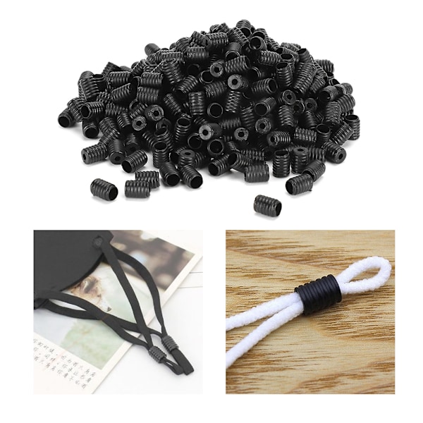 400 stk. Justerbar Elastisk Snorlås Multifunktionel Silikone Mundknebel Reb Prop (Sort)
