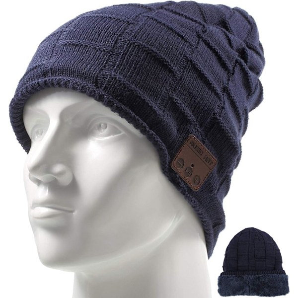 Trådlös Musikhatt Beanie för Män Kvinnor Hörlurar Trådlösa Öronproppar Headset Musik Ljud Stereo Hörlurar Pojkar Flickor Beanie Hatt Vintermössa Utomhus Sport Navy Blue