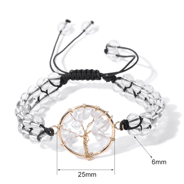 Halvädelstenar Kristall Runda Pärlor Justerbara Flätade Makrame-Kvastar Armband - Handgjorda Boho Wrap Armband för Kvinnor Män White