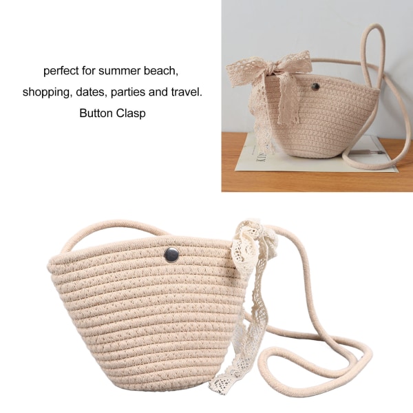 Handvävd axelväska i bomullsrep, lätt, stor kapacitet, retro-stil, handvävd strandväska för fest, resor, shopping