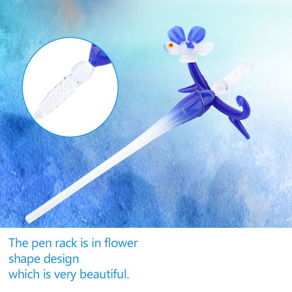Glasdopp Pen Set Signatur Pen med Blomformad Ställ Bläckfodral Utsökt Present (Lotus)