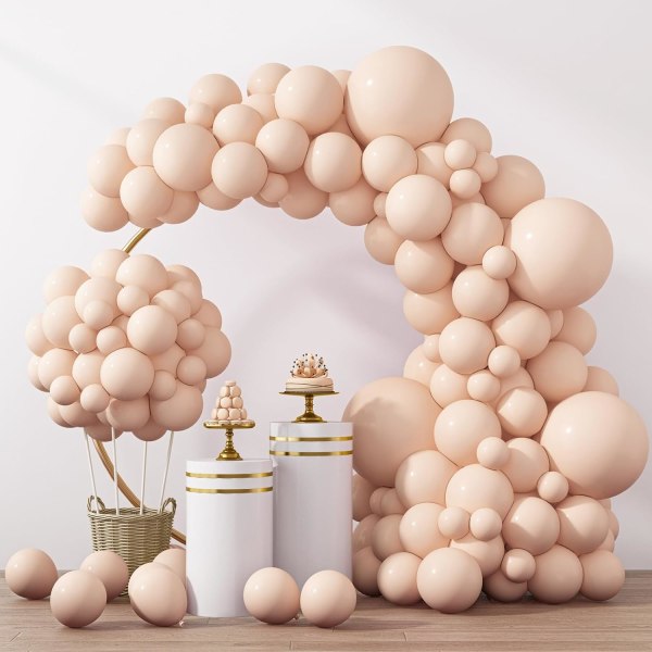 129 stk. Pastelloransje ballonger i latex, ferskenballonger i forskjellige størrelser, 18, 12, 10, 5 tommer, blek oransje ballongbue til festdekorasjon, bursdag, generelt Pastel Orange