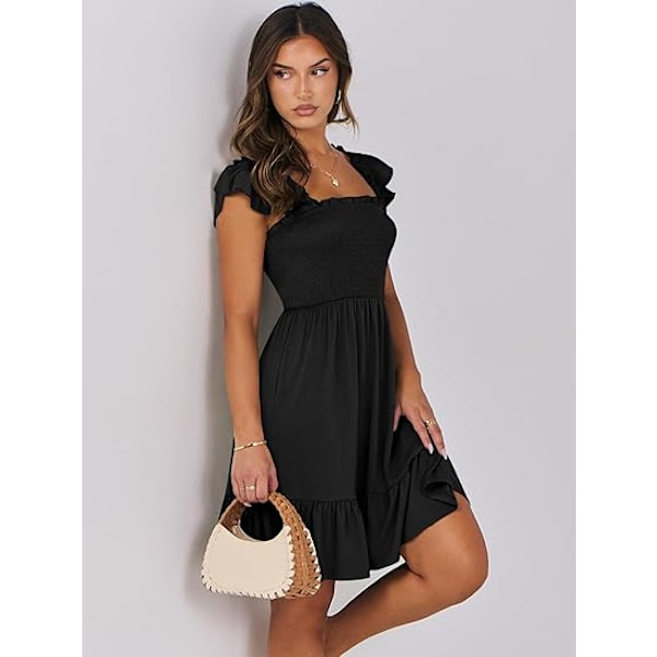Naisten kesän rento hihaton nelikulmainen kaula-aukko mekko 2025 Smocked Ruffle Backless Boho Beach Söpö teini lyhyt aurinkomekko XL