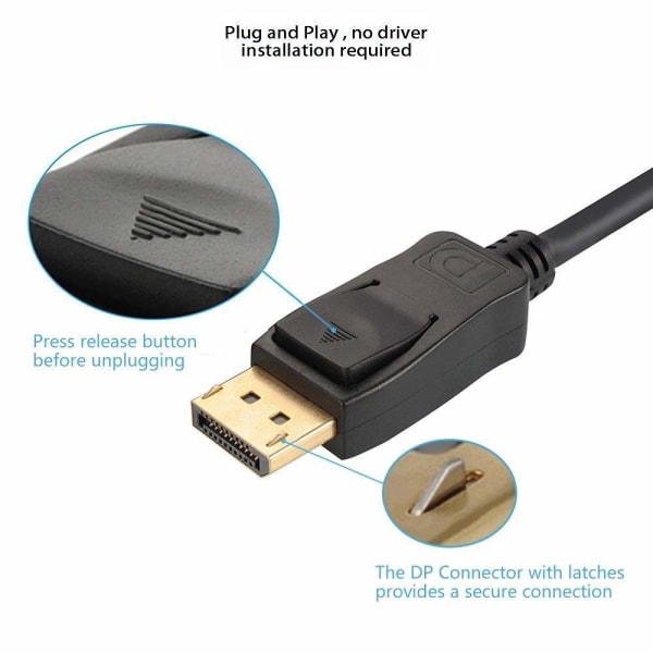 Displayport HDMI -kaapeli 6 jalkaa 4-pakkaus, UKYEE Display Port (DP) HDMI -sovittimeen 6 jalkaa uros-uros-johdon muuntaja tietokoneille HDTV:hen, näyttöön, projektoriin.