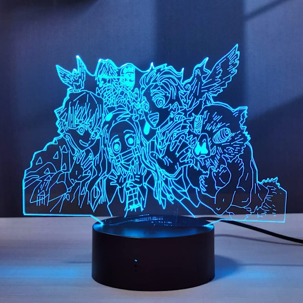 Demon Slayer Nezuko Tanjirou Zenitsu 3D Illusion LED Animelampa RGB 16 Färger Fjärrkontroll Skrivbordsnattlampa för Sovrum