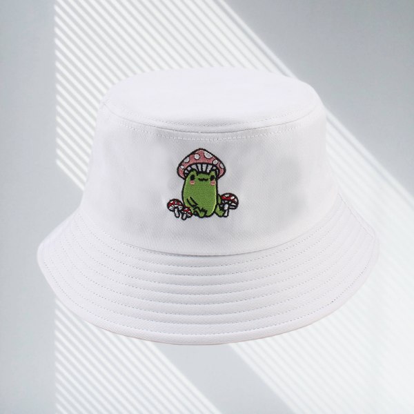 Svampbroderad hinkhatt tecknad solhatt White
