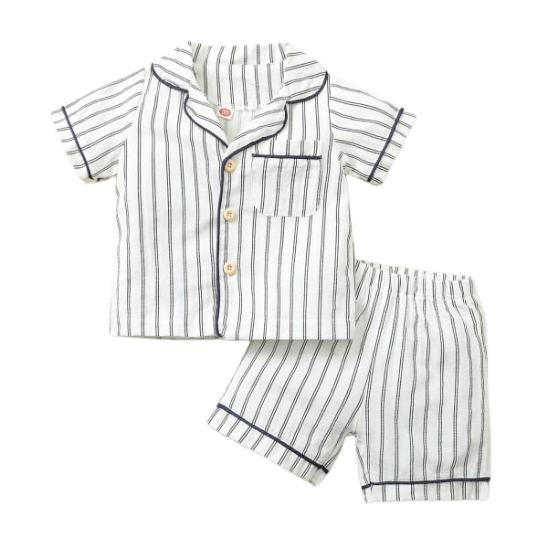 Toddler Pojkar Randig Kortärmad Pyjamas Set L (Vit)