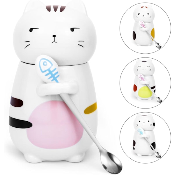 Kattmugg med Lock Rolig Kaffemugg Kopp 400 ml Kattgåva Keramisk Temugg med Sked Te Kaffekopp Julmugg Födelsedagspresent # A Cat cup with lid and spoon