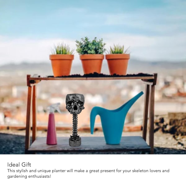 Kranium Planter Rygsøjle Stativ Sæt Innovativt Utsøgt Dekorativt Håndmalet Resin Skelet Blomsterpotte til Hjem Have Black