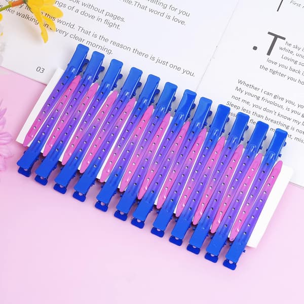 24 pakker andebillklips, 3,35 tommer rustfrie metallkrokodillekrøller med hull for hårstyling, hårfarging Gradient Deep Blue