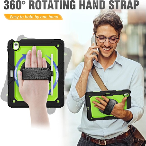 Skal för iPad Air 11 tum (M2 2024), Stötsäker Design med Pennhållare/Skärmskydd/Roterande Handrem, Skyddande Fodral för Green New iPad Pro 11 2024