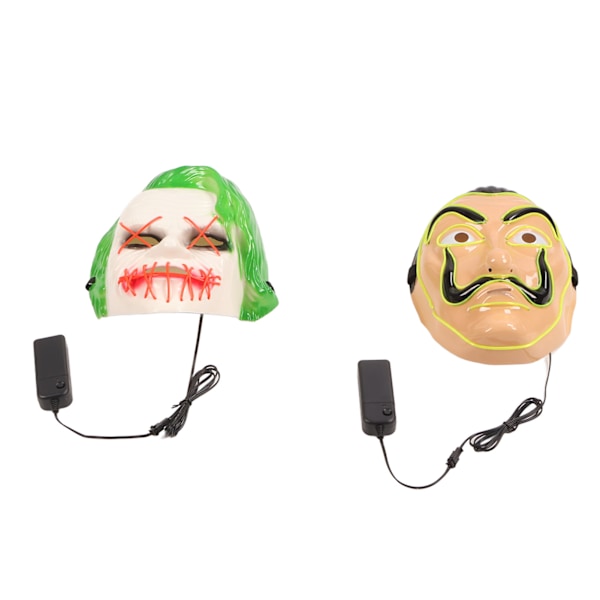 2 stk. LED ansigtsmaske 3 lystilstande El sikker behagelig lysende Halloween ansigtsmaske til fest