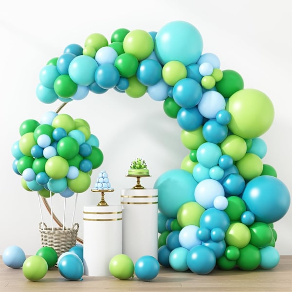 129 stk. blå grønne balloner i forskellige størrelser 18 12 10 5 tommer til guirlandebue, grønne blå balloner til fødselsdag baby shower køn afsløring bryllupsfest Blue Green