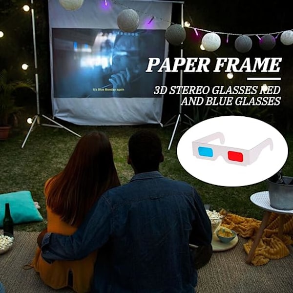 3D-pappersglasögon för filmer, filmglasögon, 3D-glasögon röda och cyan linser vit ram anaglyf glasögon kartong för filmer, vikta i skyddshylsa 2 pcs