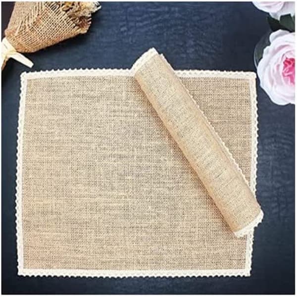 Juteservetter i rustik stil med spets i beige