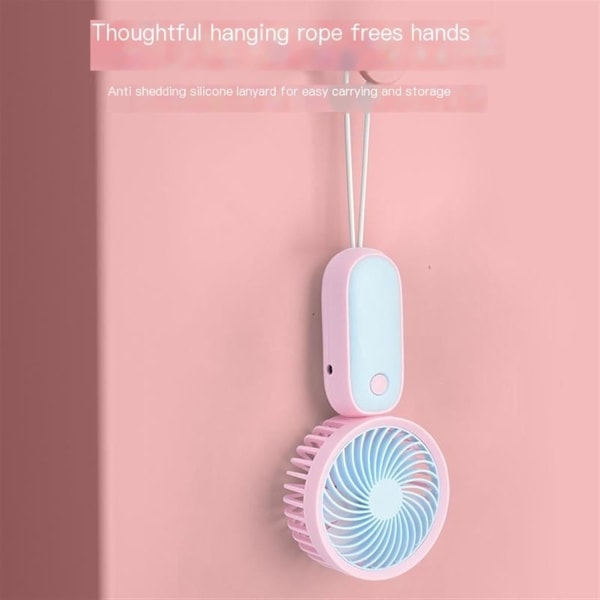 Mini Hängande Rep Liten Fläkt USB Laddning Elektrisk Fläkt Portabel Tyst Handhållen Fläkt (Blå)