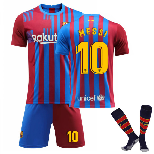 2022 Barcelona Hjemmetrøjesæt Børn Voksne Fodbold Fodboldtrøje Træningstrøjedragt No.10 MESSI 16
