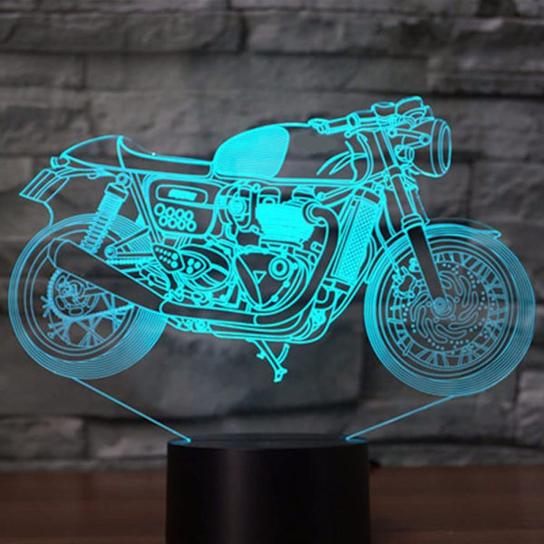 3D Illusion Nattlampa Motorcykel 7 Färgförändrande Touch Switch USB-driven LED Dekoration Bordlampa för Semester Födelsedag Jul Halloween