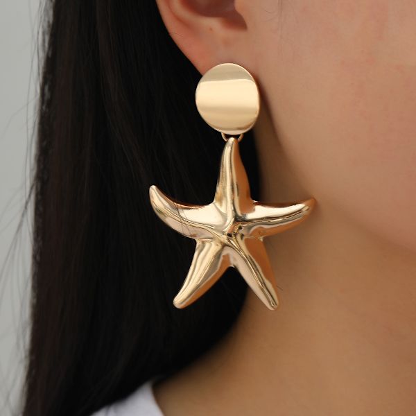 2PCS Halloween Statement Big Starfish Earrings Gol
