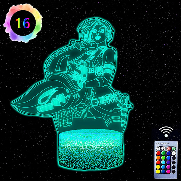 Jinx Arcane Lampa, Jinx Nattlampa för Flickors Sovrum, 3D Illusionslampa Anime Ljus för Barnrum