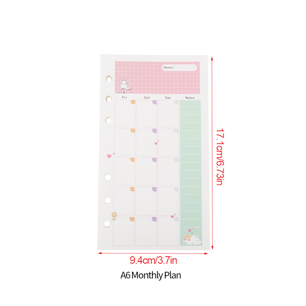 45 stk. Løsblad Refill Filler Papir Planner 6 Ringe Binder Papir Sider (A6 Månedlig Plan)