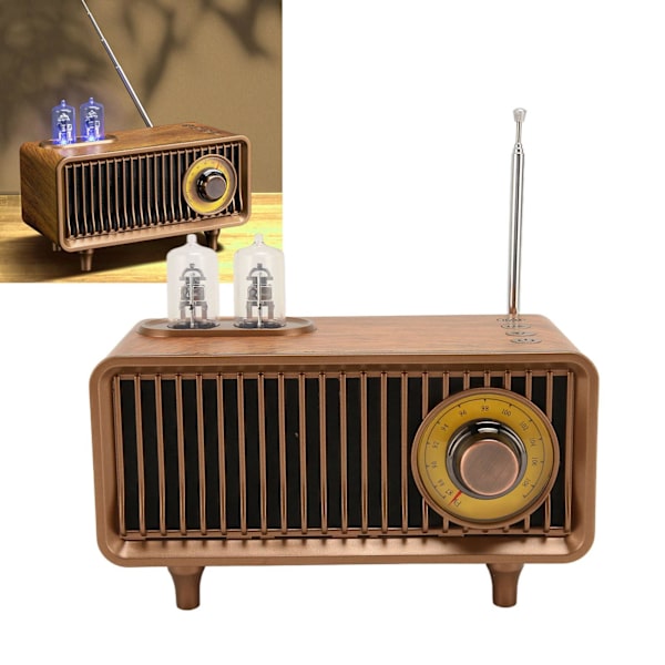 Mini puinen FM-stereoradio, vintage-jäljitelmä puun syy, kannettava Bluetooth-kaiutin