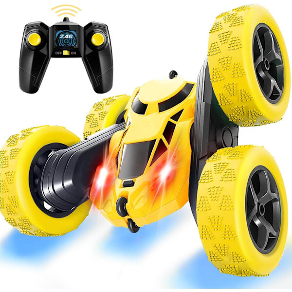 Kauko-ohjattava auto, 2,4 GHz:n kaksisuuntainen 360 ° pyörivä kauko-ohjattava telaketjuauto ajovalot, 4WD maastoajoneuvo, kauko-ohjattava kilpa-auto Yellow