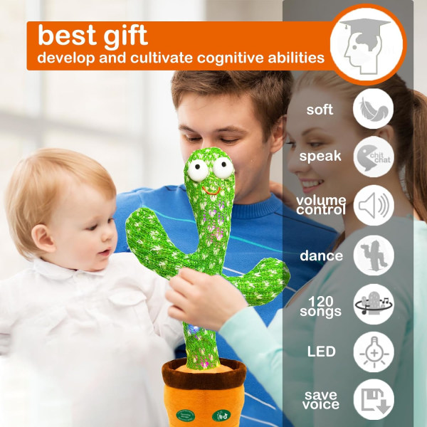 Dancing cactus toy for kids and babies, volume adjustable talking cactus toy, cactus repeats and records what you say (120 songs)