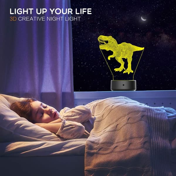 Dinosaur Natlampe til Børn - 3D Dinosaur Lampe 16 Farver O