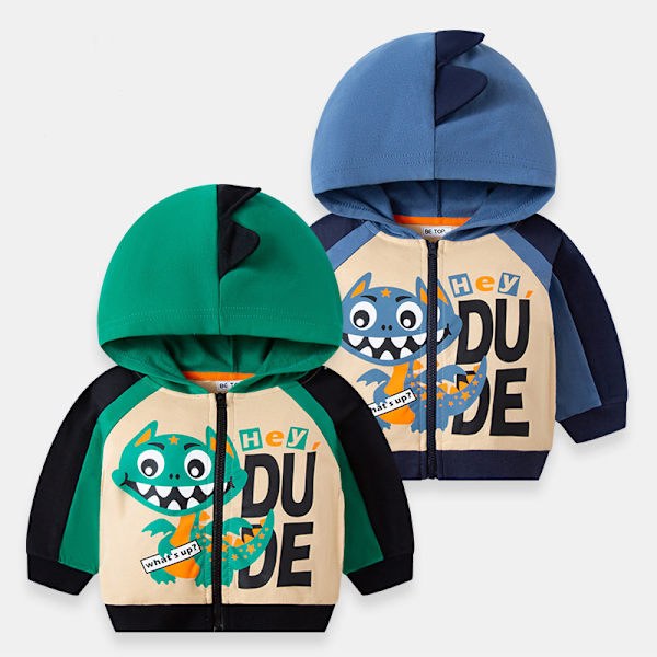 2024 Ny Söt Toddler Pojkjacka Cartoon Dinosaur Djur Blixtlås Packaway Vår Höst Hoodies Jacka för Barn Green 140cm