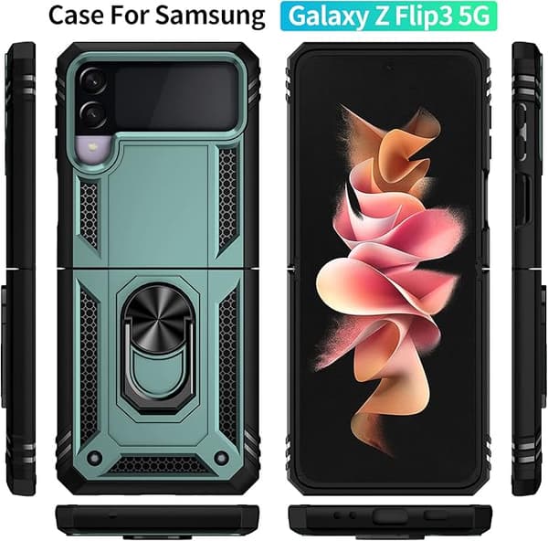 Kompatibel med Samsung Galaxy Z Flip 3 Case, [Militær Gra