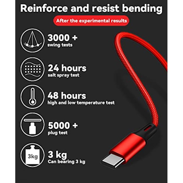 Universal 3-i-1 nylonflettet USB-ladekabel, 1,2 m