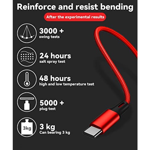 Universell 3-i-1 nylonflätad USB-laddningskabel, 4 fot/1,2 m,