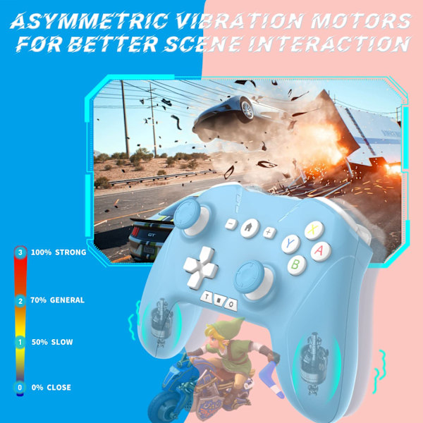 Bluetooth-kontroller for Switch/Mac/PC/Steam/mobiltelefon/iOS/Android//TV/iPad/bord/Apple Arcade MFi-spill, trådløs Switch Pro-kontroller med justerbar Blue