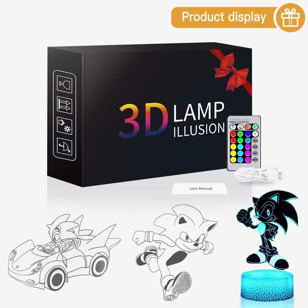 3D Sonic Natlampe - 3 Mønstre 16 Farveskift Dekorationslampe