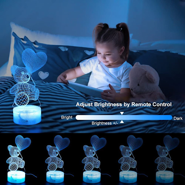 Björn 3D nattlampa, 16 färger, smart touch och fjärrkontroll