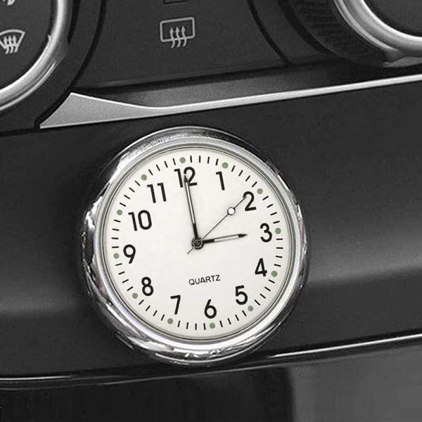 Bilklocka, minikvarts analog bilinstrumentbräda Time Air Vent Stick-On watch för bildekoration, universal och lysande (vit)
