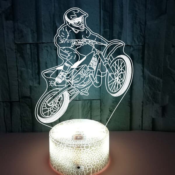 Kreativ 3D Motorcykel Natlampe Optisk Illusionslampe, D
